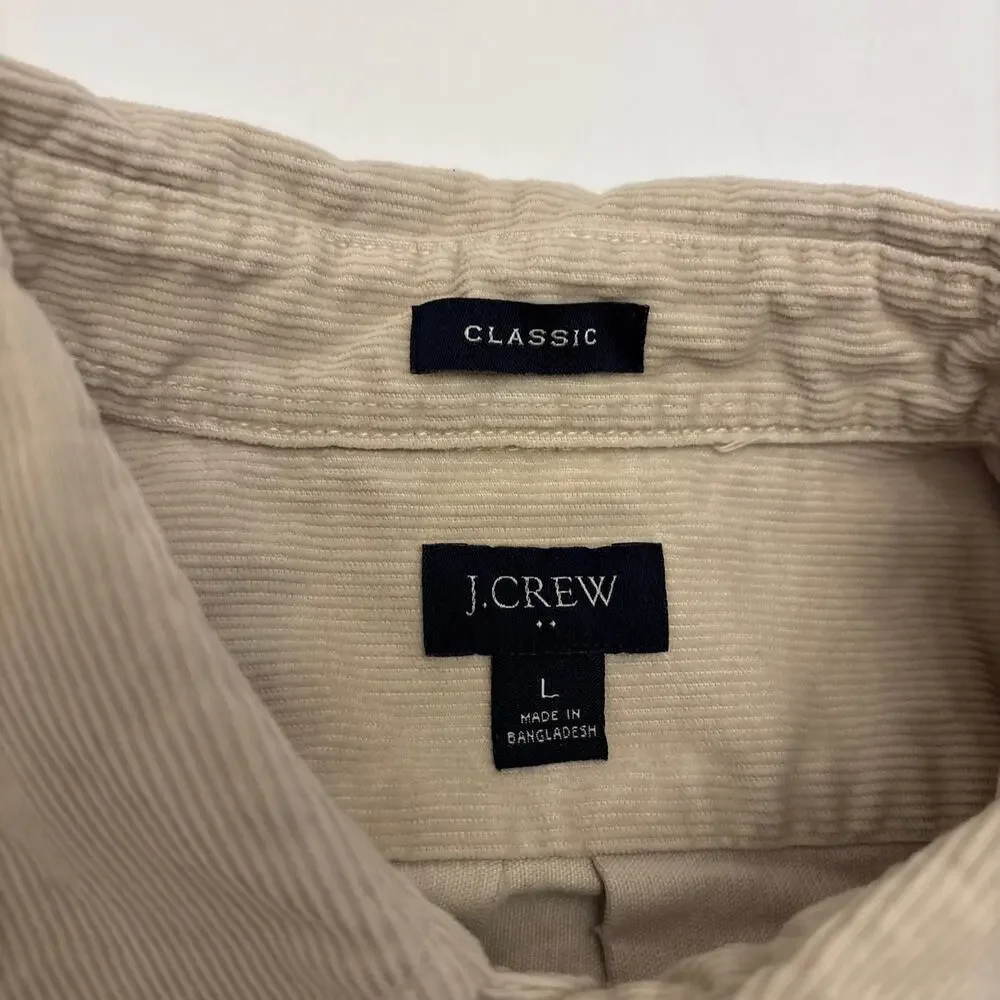J.Crew Classic Men's Large Beige Corduroy Button Down Shirt Double Pocket